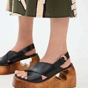 NWT Farm Rio Black Cross Flower Wedge